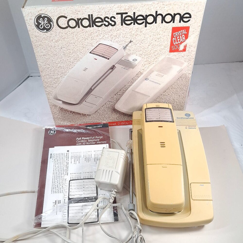Vintage GE Cordless Telephone White phone‎ w/ box Model 2-9515 29515A Parts READ